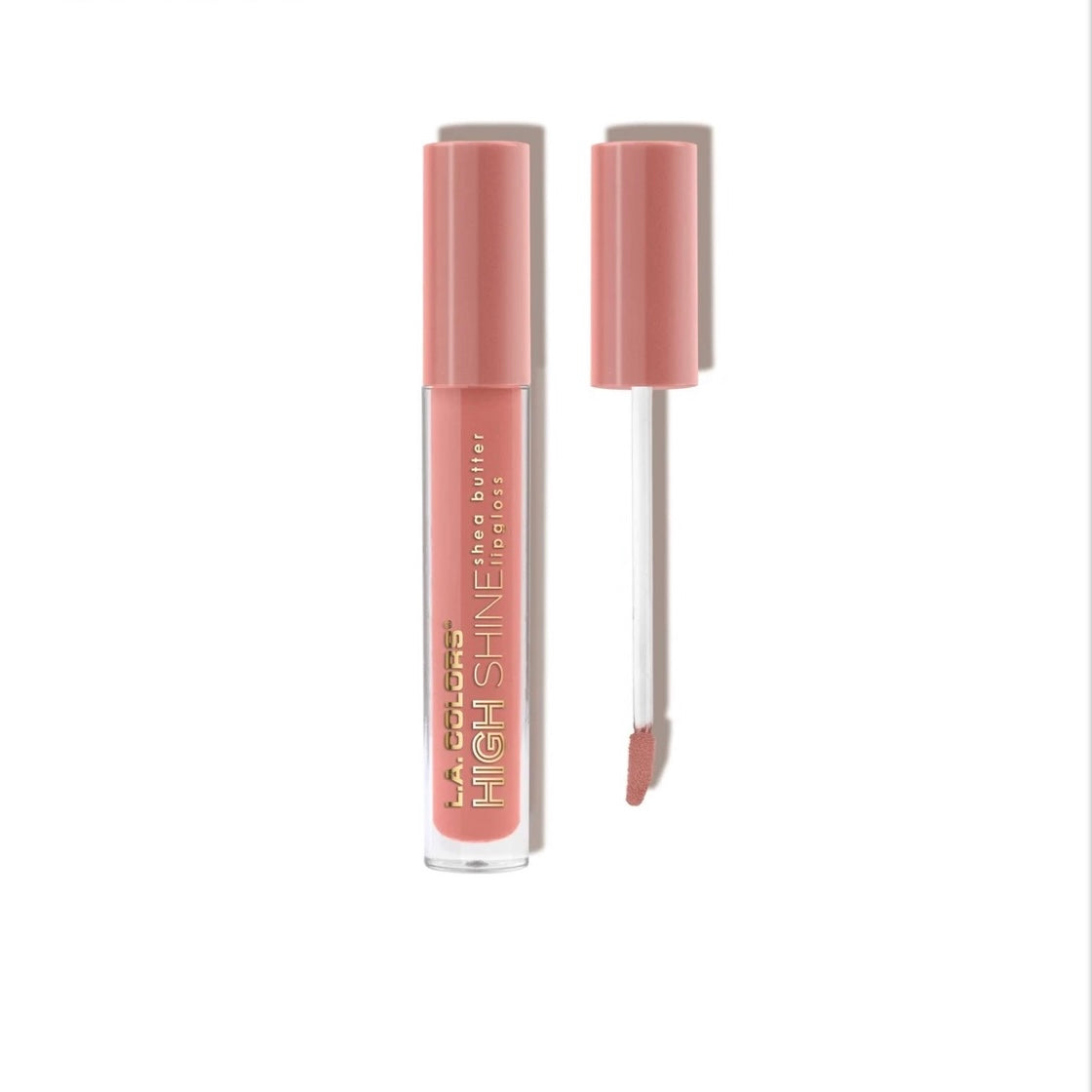L.A Colors High Shine Shea Butter Lipgloss in the shade, Sensual. Light brown, nude, pink tone.